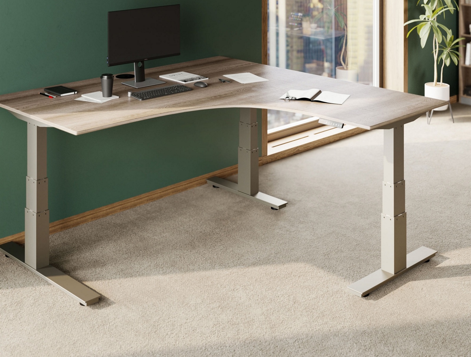 How an At-Work Height Adjustable Right L-Shaped Standing Desk Boosts Ergonomic Comfort